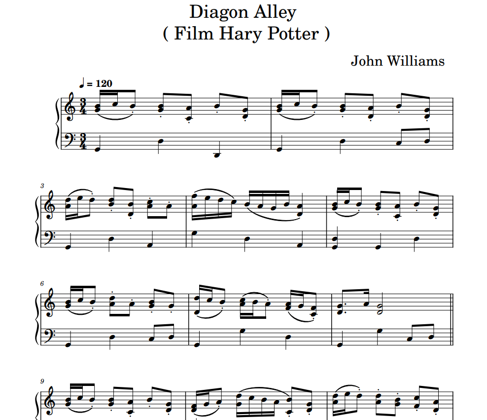 John Williams - Diagon Alley sheet music for piano Theme from Harry Potter